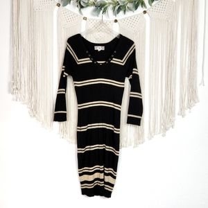 Pink Rose Striped Sweater Dress,  Sz XL